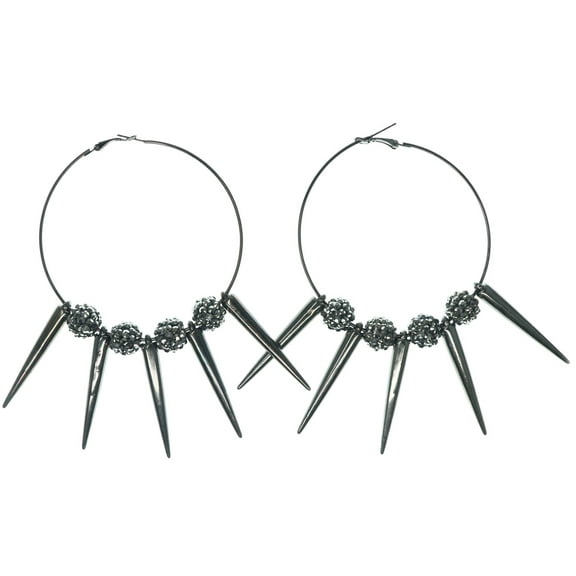 Large Hoop Earrings Various Style Ball Crystal & Spike Accents For Women