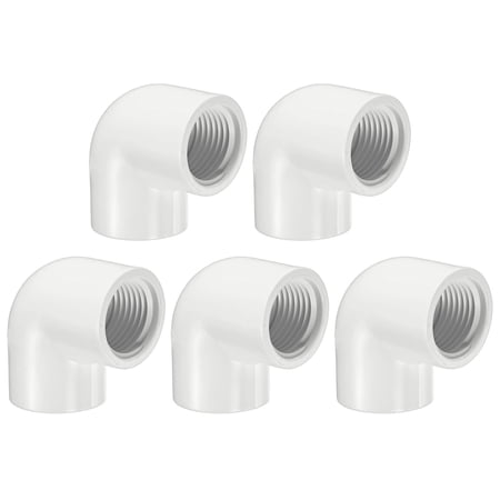 Uxcell 5-Pack 1/2 Inch Female Thread 90 Degree PVC Elbow Pipe Fitting SCH40 PVC Hose Adapter Elbow with 1/2 Inch Female Hose Thread for DIY [White]