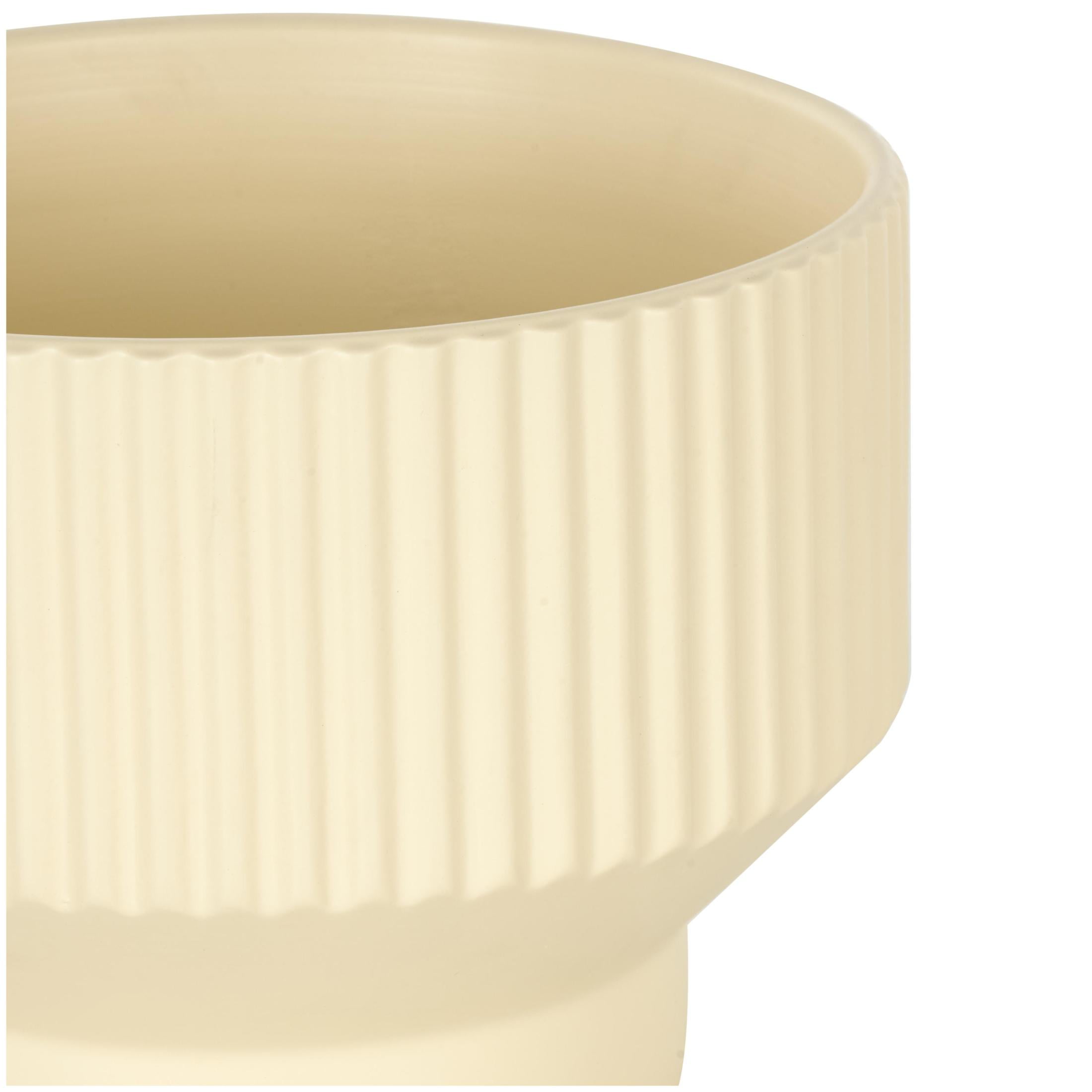 DecMode 10", 8", 7"W Wide Cream Ceramic Planter with Linear Grooves and Tapered Bases (3 Count)
