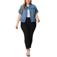 thumbnail image 2 of Agnes Orinda Women's Plus Size Trucker Jackets Button Front Short Sleeves Casual Crop Denim Jacket 3X Sky Blue, 2 of 6