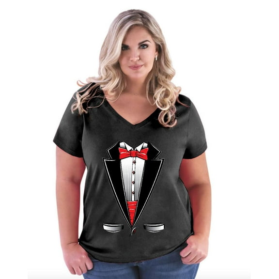NIB - Women's Plus Size V-neck T-Shirt - Tuxedo Prom Costume
