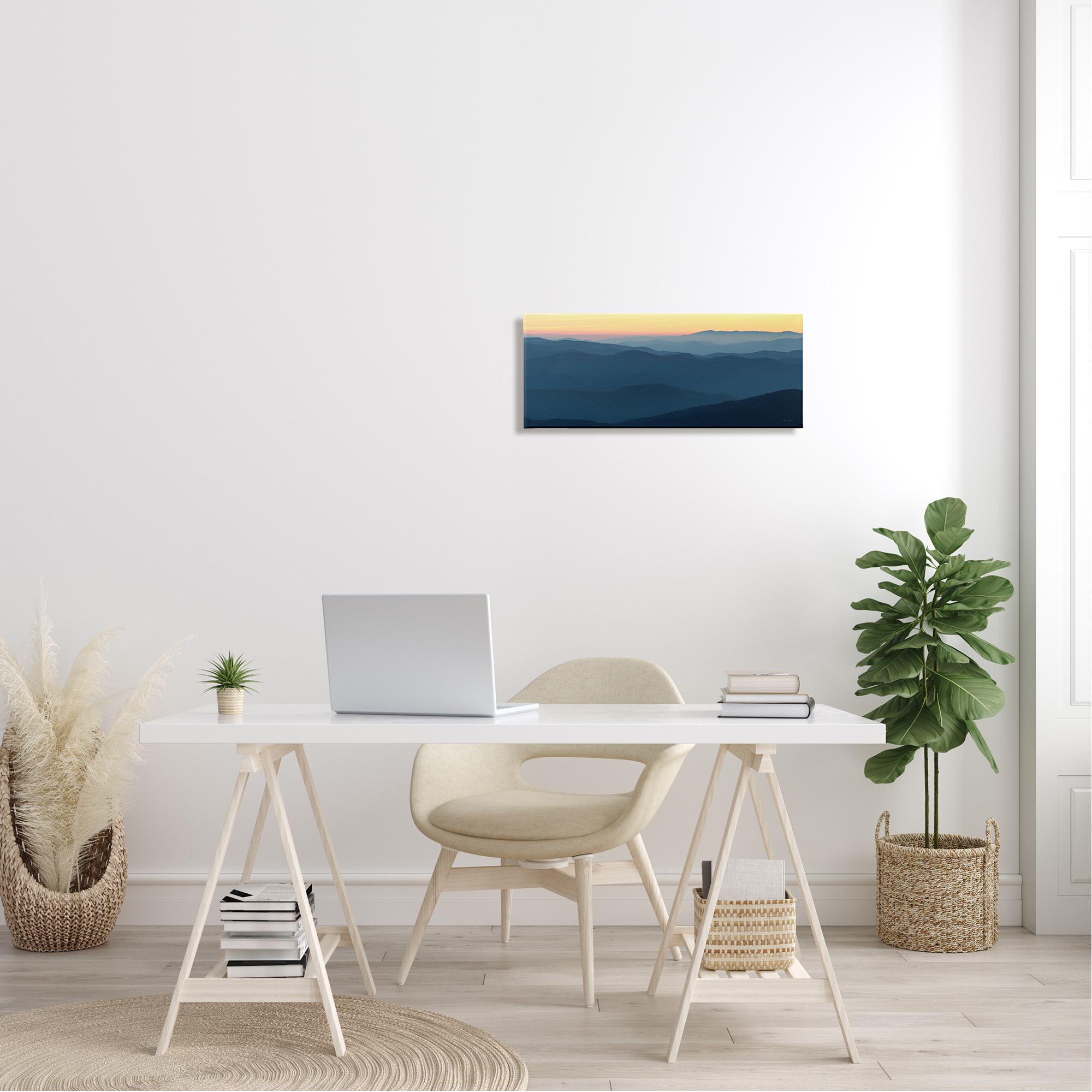 Stupell Industries Panoramic Horizon Sunset Sunrise Blue Mountain Range Photography Gallery-Wrapped Canvas Print Wall Art, 24x10, by Lori Deiter
