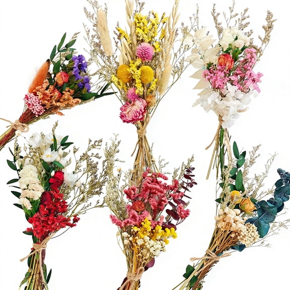 RUINIXCW 6Pcs Mini Dried Flower Bouquet Natural Real Flowers for Crafts Boho Dried Flowers Bridesmaids Bouquets Colorful Bulk Small Dried Flowers Dried Wildflowers DIY Photo Props Gift Wedding Decor