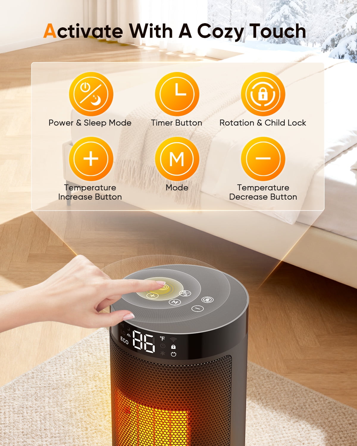 AIRFIRE Space Heaters for Home, 1500W Portable Heaters for Inside, 75° Oscillation,  24H Timer, PTC Ceramic Electric Heater with Thermostat for Inside, Office