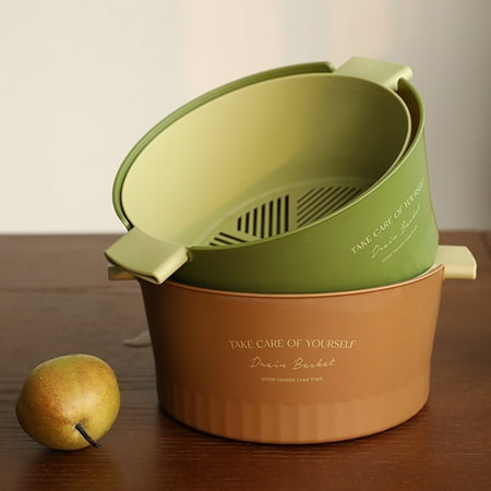 

Tuelaly 1Pc/1 Set Vegetable Colander Large Capacity Double Layer Both Sides Handle Plastic Smooth Surface Draining Bowl Kitchen Accessories