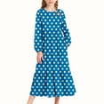 thumbnail image 2 of MKOSPLRT Girls' Maxi Dress Long Sleeve Polka Dot Print Long Dress Crew Neck Vintage Party Dress Casual Ruffle Tiered Dress with Pocket 4-15Y, 2 of 7