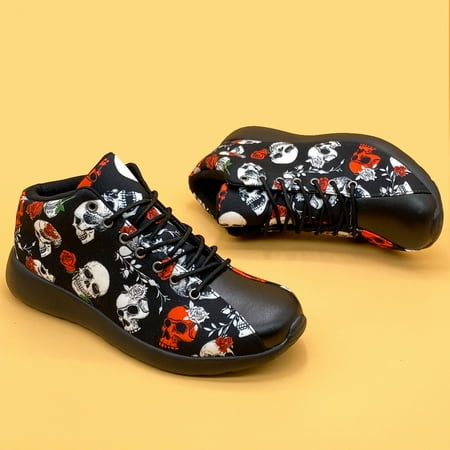 

Women‘s Skull Pattern Lightweight Sneakers PU Leather Lace-Up Running Shoes Casual & Stylish Shoes Women‘s Footwear