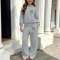 thumbnail image 3 of Fjofpr Girl's Tracksuits 2 Pieces Outfits Winter Printed Hooded Sweatshirt Wide-Leg Pants Casual Sports Fleece-Lined Warmth Two-Piece Set Kids 5-14 Years, 3 of 7