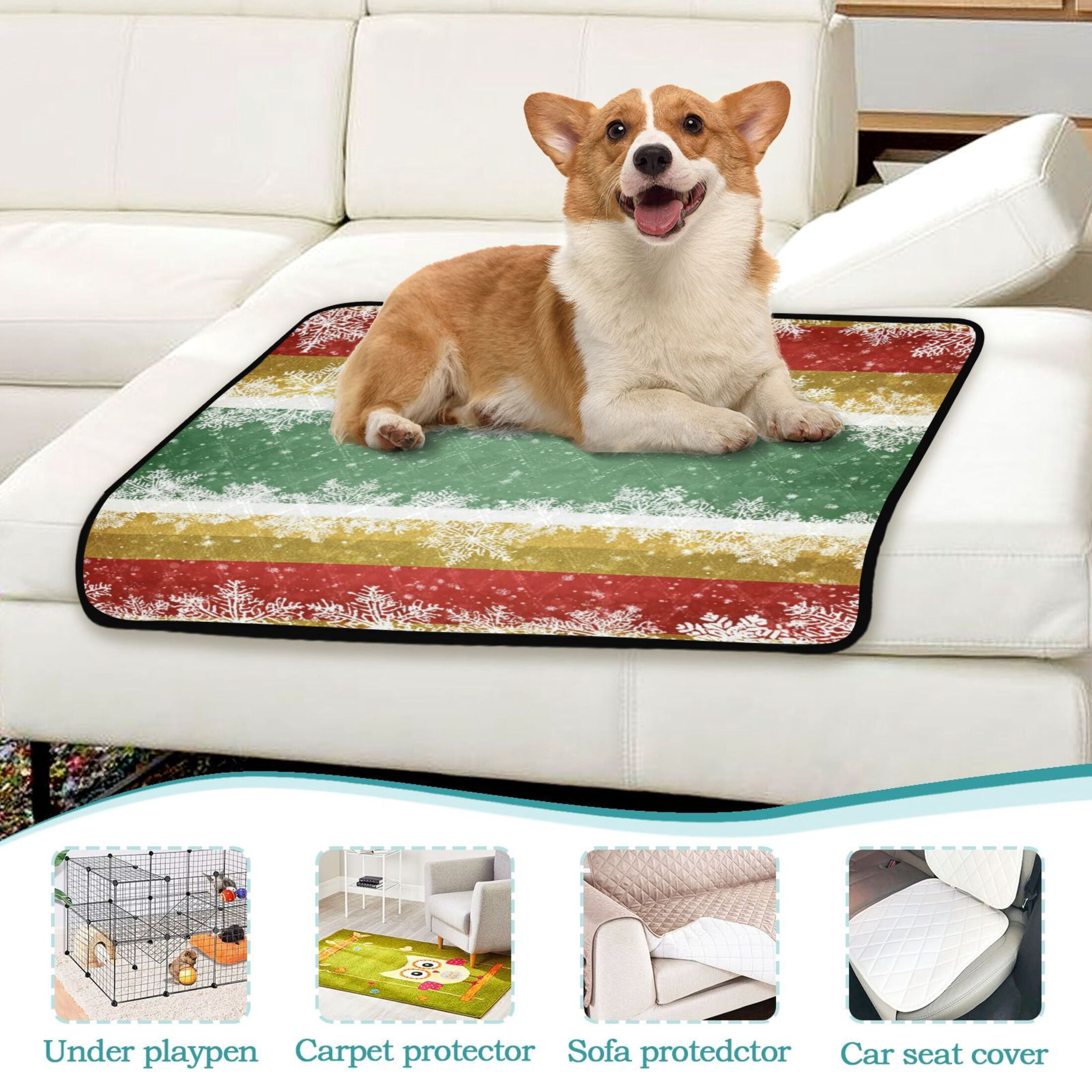 IAUYY Washable Pee Pads for Dogs Smallx3 Absorbent and Leak-Proof Non-Slip Reusable Puppy Pee Pads for Dogs Applicable to Playpen Potty Crate Three-color Golden Christmas