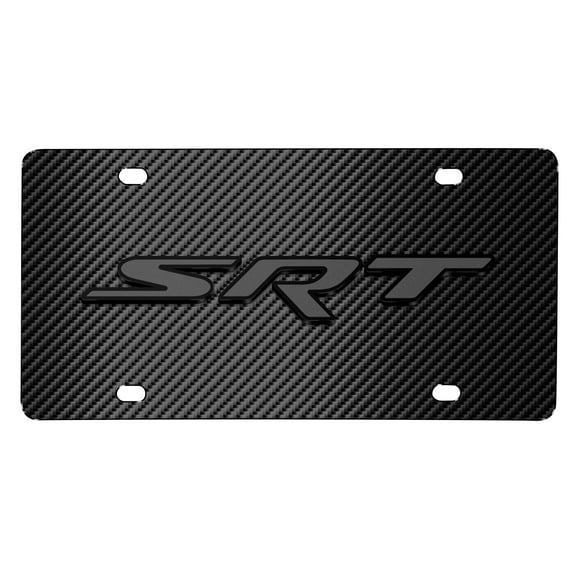 iPick Image for Dodge SRT Logo 3D Dark Gray Logo on Black Carbon Fiber Pattern Stainless Steel License Plate, Official Licensed