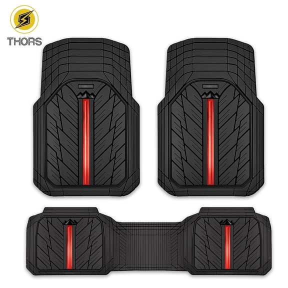 THORS Heavy Rubble Car Floor Mats Deep Dash Waterproof Car Mats All Weather Universal Trim  to Fit All Black
