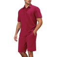 thumbnail image 4 of KKBOTIVE Men's Outfit Set Button Up Fashion Short Sleeve Tops and Shorts Set Summer Mens Sweatsuits, Wine Size: M, 4 of 9