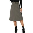 thumbnail image 1 of Falda midi A-line de ante sintético elástico para mujer INSPIRE CHIC con bolsillos y cinturón en gris oscuro, 1 of 6