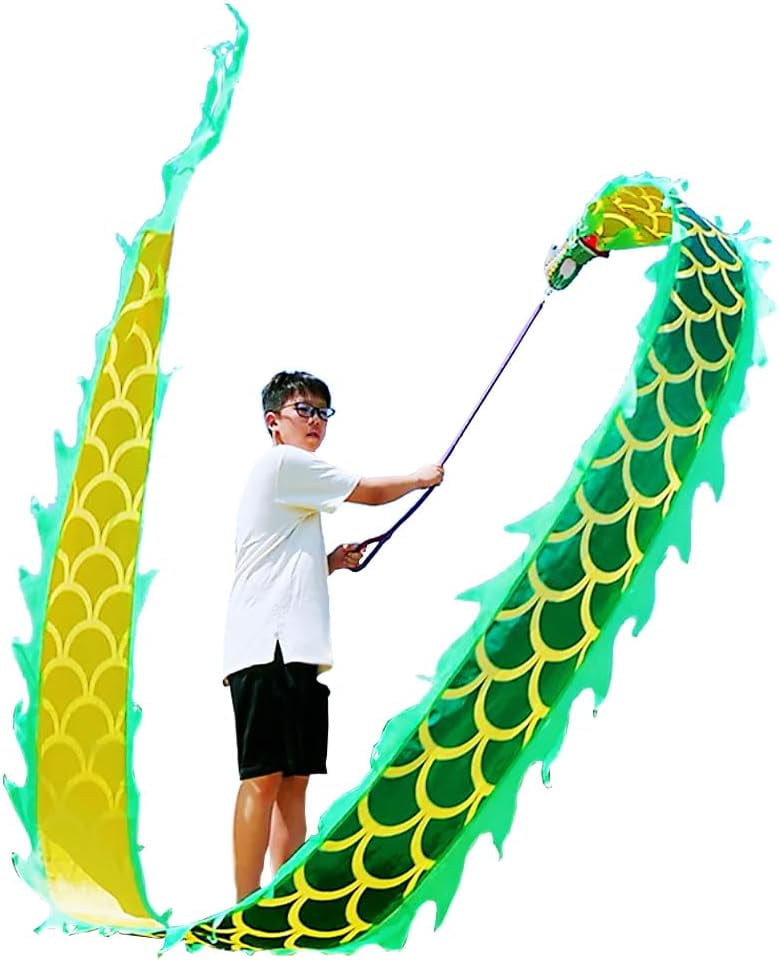 Lightweight Poi with 3D Dragon Head & Swing Rope Combo for Kids and Beginners, Flowy Dragon Ribbon Streamer Outdoor Fitness Stage Prop Set