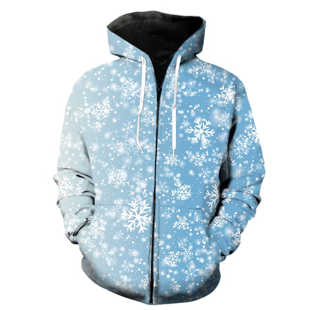 Sudadera con capucha y cremallera para hombre, con estampado de copos de nieve de invierno, divertida, de manga larga, estilo urbano, de gran tamaño, genial, gran oferta 2024, unisex, para primavera y