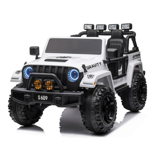 S609 12V Two-Seater Electric Ride-On Jeep Truck for Kids with Remote Control, LED Lights, MP3 Player - White