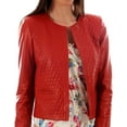 thumbnail image 2 of Women's Red Lambskin Real Leather Stylish Jacket Biker Motorcycle Slim Fit Coat W446, 2 of 4