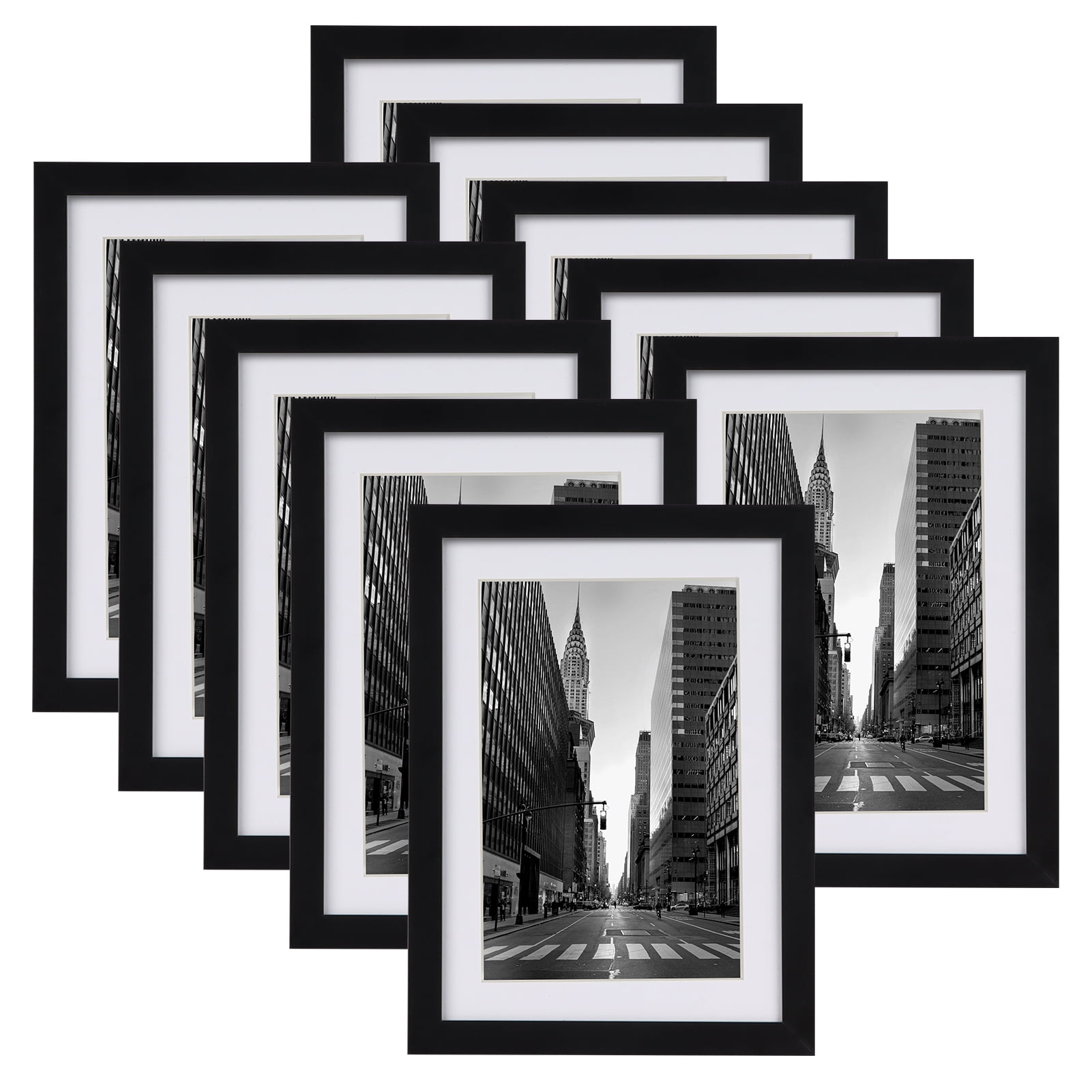 5x7 Picture Frame Set of 10, Matted to 4x6 Picture with Mat or Multi 5x7 Photo without Mat, Wall