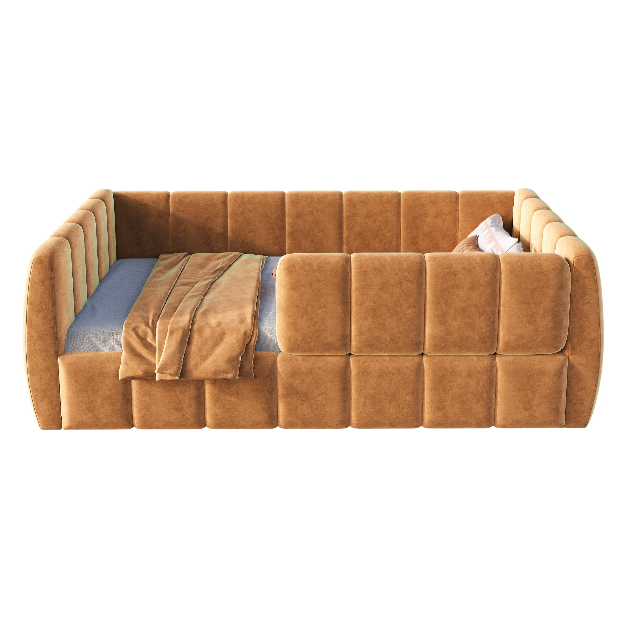 Euroco Upholstery Toddler Floor Bed with Guardrails, Orange