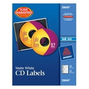 Avery CD Labels, White, Laser/Inkjet, 16 Disc Labels/32 Spine Labels (28669)