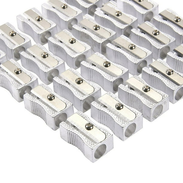 24Count Metal Pencil Sharpeners, Single Hole Aluminum Alloy, Silver, 1