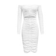 thumbnail image 5 of Women's Fall Off The Shoulder Maxi Dress Spring Long Sleeve Ruched Fitted Bodycon Club Dresses With Slit, 5 of 8