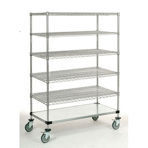 21" Deep x 24" Wide x 80" High 1200 lb Capacity Mobile Unit with 5 Wire Shelves and 1 Solid Shelf