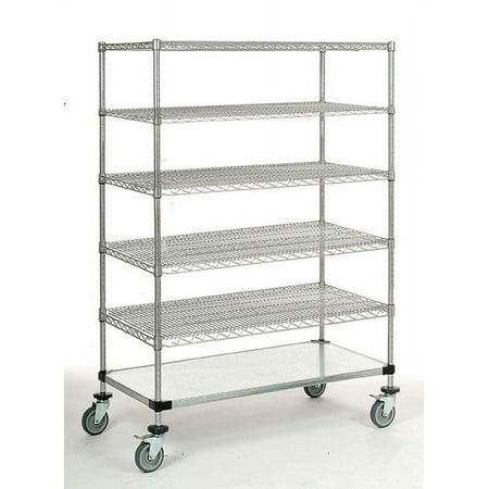 

21 Deep x 36 Wide x 69 High 1200 lb Capacity Mobile Unit with 5 Wire Shelves and 1 Solid Shelf