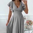 thumbnail image 3 of Vestido con cintura fruncida, vestido corto con mangas con volantes, vestido con escote en V y mangas con volantes, vestido cruzado con escote en V diseñado para el futuro, 3 of 5