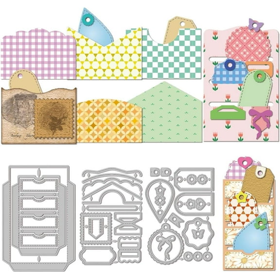 3D Pocket Label Background Cutting Dies for Card Making Slot Envelope Frame Cut Die for DIY Scrapbooking Journal Embossing Paper Craft Decor Silver