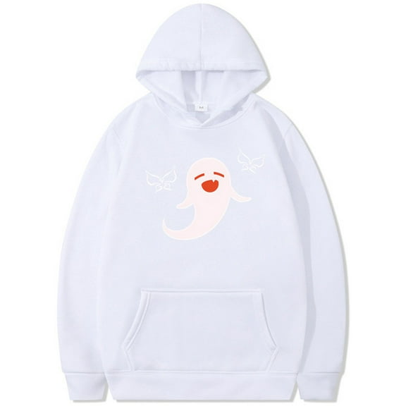 Silver Basic Womens And Mens Hooded Sweatshirt Y2k Ghost Print Fun Halloween Hoodie Pullover S,White-1
