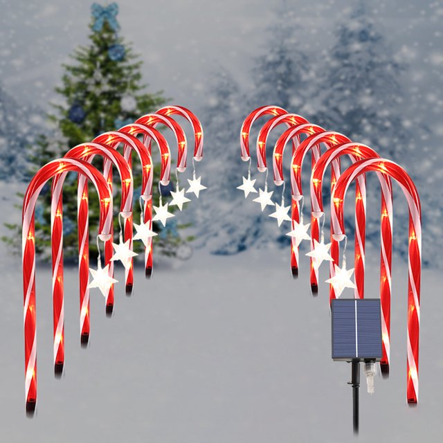 Bastón solar de Papá Noel, 8 modos de iluminación, luz de camino de bastón de caramelo, decoración navideña Hugtrwg Para estrenar