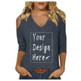 thumbnail image 3 of Fiaer Clearance,Womens 3/4 Length Sleeve Cold Shoulder T Shirts,Black Plus Size V Neck Women's Tops,Ladies Loose Fit Fashion Casual Tshirts Light Gray XL, 3 of 7