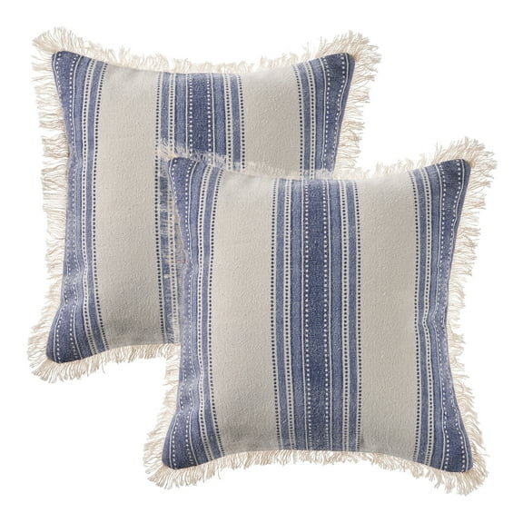 LR Home Surey Set of 2 Navy/Ivory Striped Cotton Adult Decorative Throw Pillow