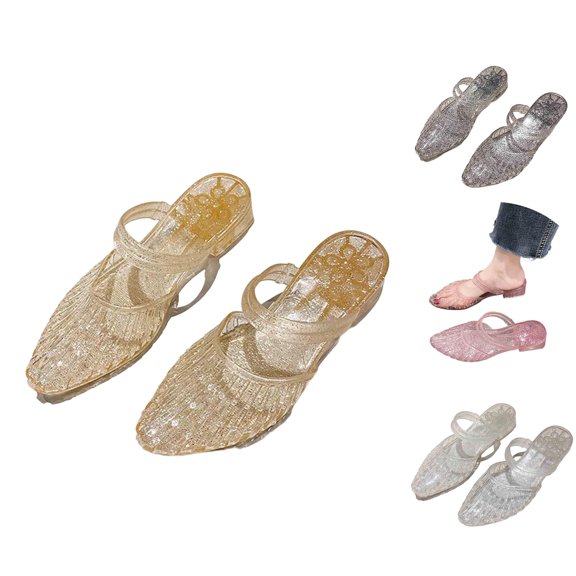 oqasdz Women Slippers Summer On Sandals with Pointed Toe Mid Heel Hollow Toe Wrap Stylish Jelly Summer Casual Wear,Yellow