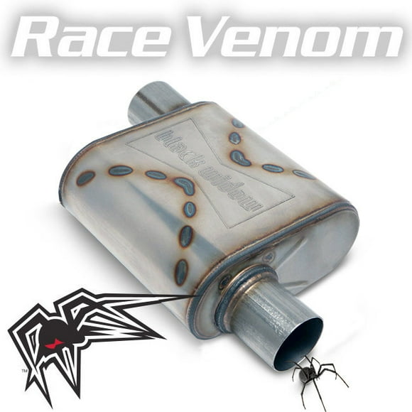 Black Widow Exhaust Exhaust Muffler BWOOR-22 Race Venom; Oval; Stainless Steel Case; Single 2-1/2 Inch Offset Inlet; Single 2-1/2 Inch Offset Outlet