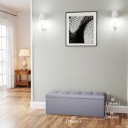 LEDREM 43 Foldable Storage Ottoman Bench, Ottoman with Storage 660lb Capacity, Synthetic Leather Ottoman Footstool, Light Gray