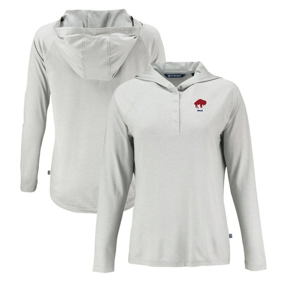 Women's Cutter & Buck Gray Buffalo Bills Historic Coastline Epic Comfort Eco Recycled Raglan Pullover Hoodie