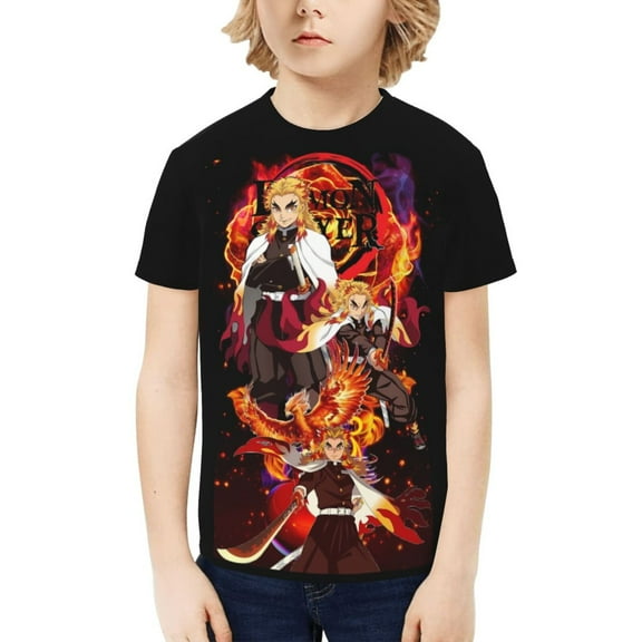 Demon Slayer Kyojuro Rengoku Kids T-Shirt 3d Printed Graphic T-Shirts Boys And Girls Short Sleeve Shirts For Youth Kids X-Small