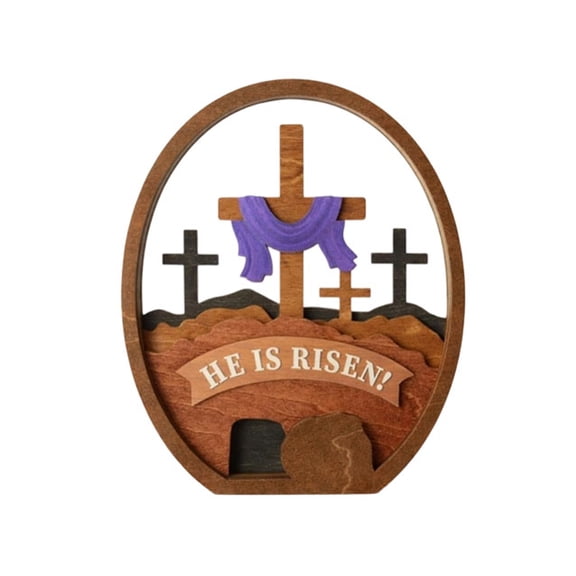 Easter Decor Wooden Basket Tray 3D Jesus Resurrection Home Decoration for Kitchen Living Room Table Top Holiday Gift Display Plyzle