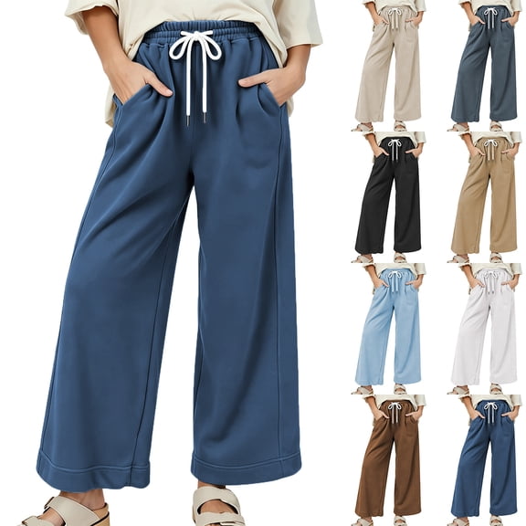 YuXingFu Womens Linen Pants Women Loose Dress Pants High Full - Pocket Casual Black S