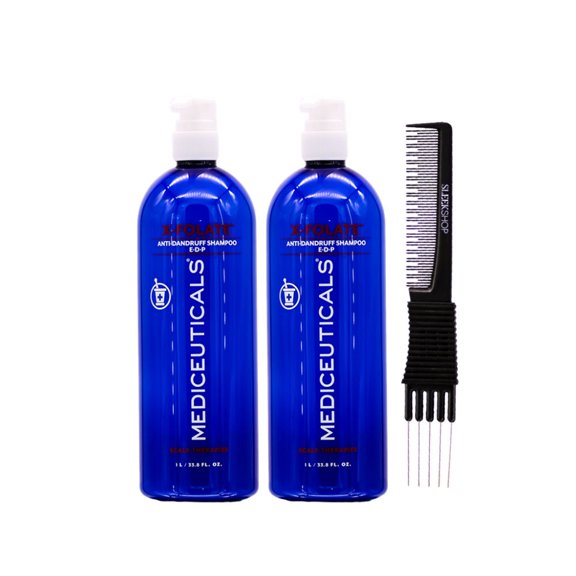 THERAPRO Mediceuticals X-Folate Anti-Dandruff Shampoo (33.8 oz) with SLEEKSHOP Teasing Comb Pack of 2
