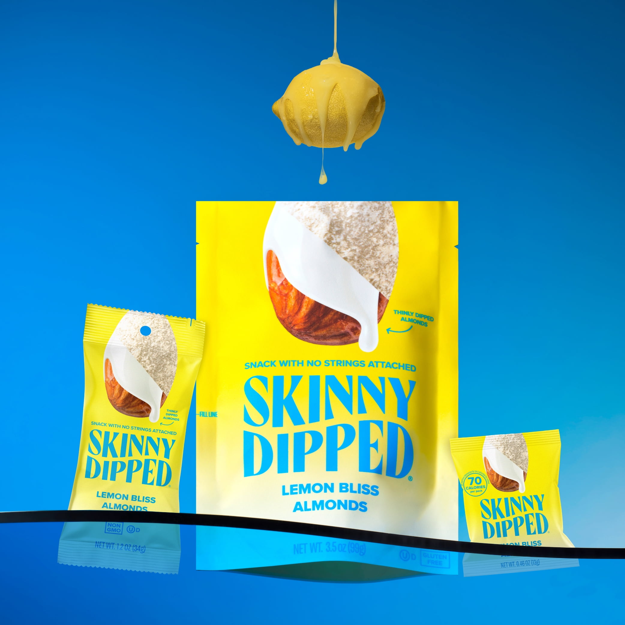 (3 pack) SkinnyDipped Lemon Bliss Yogurt Covered Almonds, Healthy Snack, Plant Protein, Gluten Free, 3.5 oz Resealable Bag
