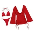 thumbnail image 3 of Womens 3 Piece Swimsuits Sexy Halter Triangle Bikini Sets Bathing Suit with Long Sleeve Drawstring Beach Cover Up, 3 of 4