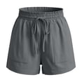 thumbnail image 6 of BLVB Womens Summer Cotton Linen Shorts Elastic Waist Drawstring Shorts Ruffle Wide Leg Casual Beach Shorts with Pockets, 6 of 6