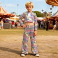 thumbnail image 5 of WOYY Little Girls Glitter Sequin Outfits Party Long Sleeve Crop Top Flared Pants Set, Sizes 6-7, 5 of 5
