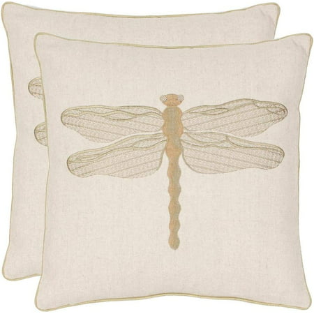 Safavieh Pillow Collection Regal Dragonfly 18-Inch Cream and Green Embroidered Decorative Pillows  Set of 2 Add a contemporary accent to your home with the safavieh pillow collection regal dragonfly 18-inch cream and green embroidered decorative pillows. A combination of artful stitchery distinguishes these dramatic pillows. The beautifully detailed dragonfly’s body is rendered in satin embroidery  while its fluttering wings are depicted in tiny chain stitching  all against a ground fabric of linen and cotton blend.