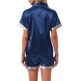 thumbnail image 3 of INSPIRE CHIC Women's Satin Pajamas Sleepwear Button Down Contrast Color Short Sleeve Tops with Shorts Loungewear Sets L Blue, 3 of 6