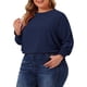 thumbnail image 4 of Blusas de Chiffon de Talla Grande para Mujeres Agnes Orinda, con Mangas Largas de Murciélago y Volantes, Camisas Sueltas Casuales 4X Azul Marino, 4 of 6