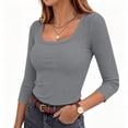 thumbnail image 2 of Otntypg Womens 3/4 Sleeve Scoop Neck Tops Ribbed Knit Slim Fitted Casual Basic Athletic Tee Shirts Fall Trendy Solid Color Going Out T-Shirt, 2 of 8